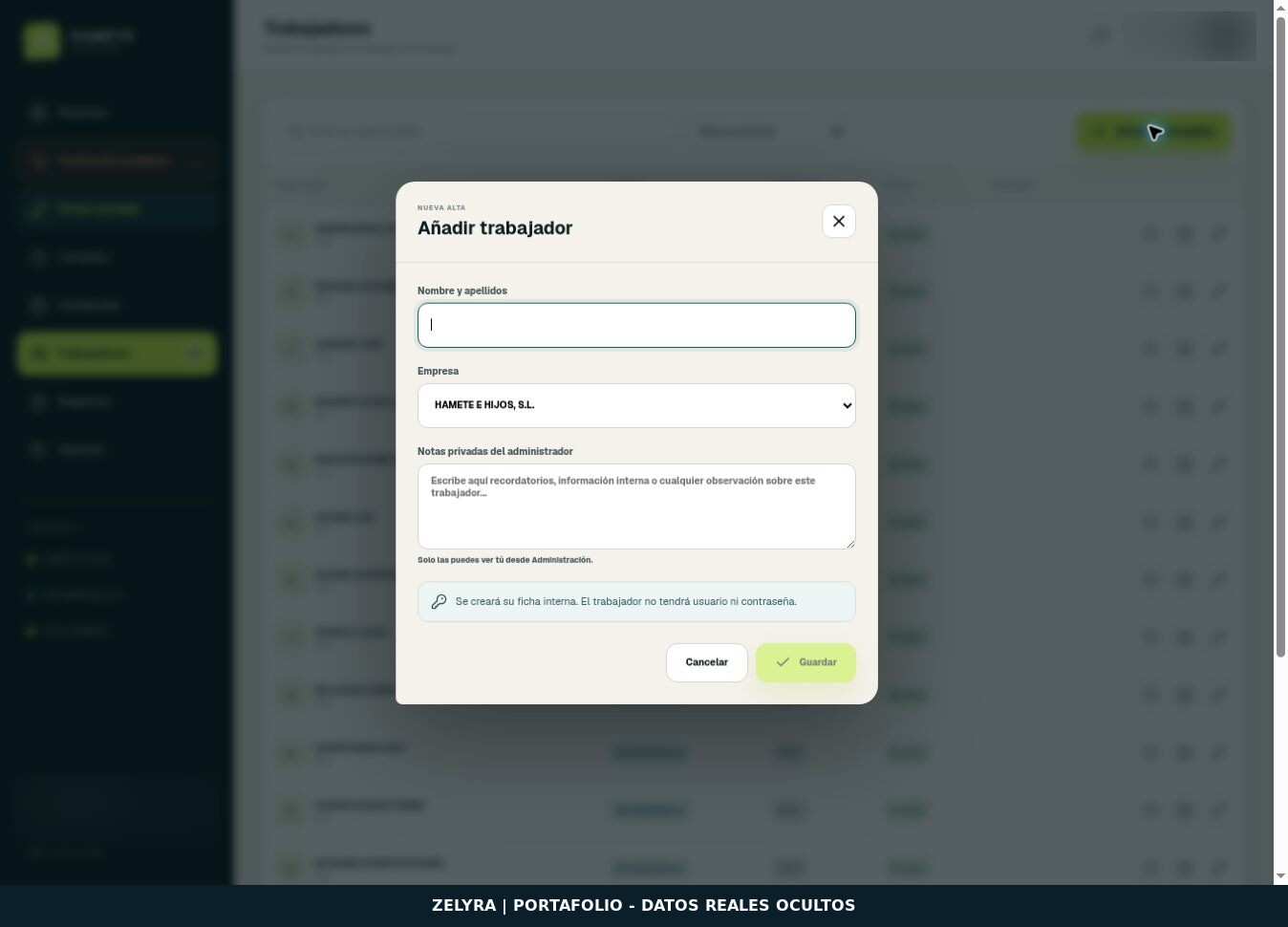 Control Hamete — Añadir trabajador