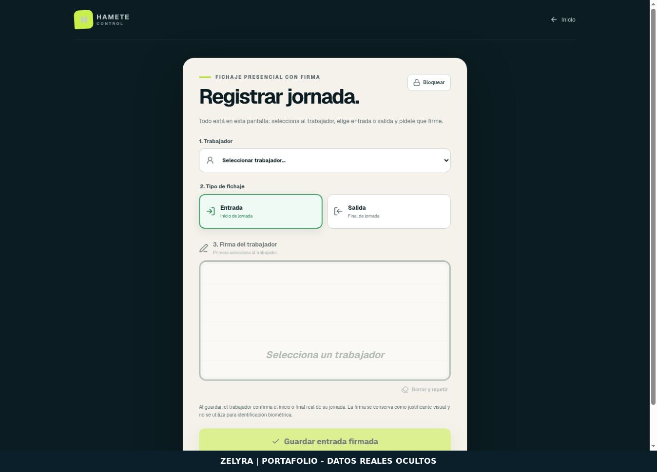Control Hamete — Firmar jornada