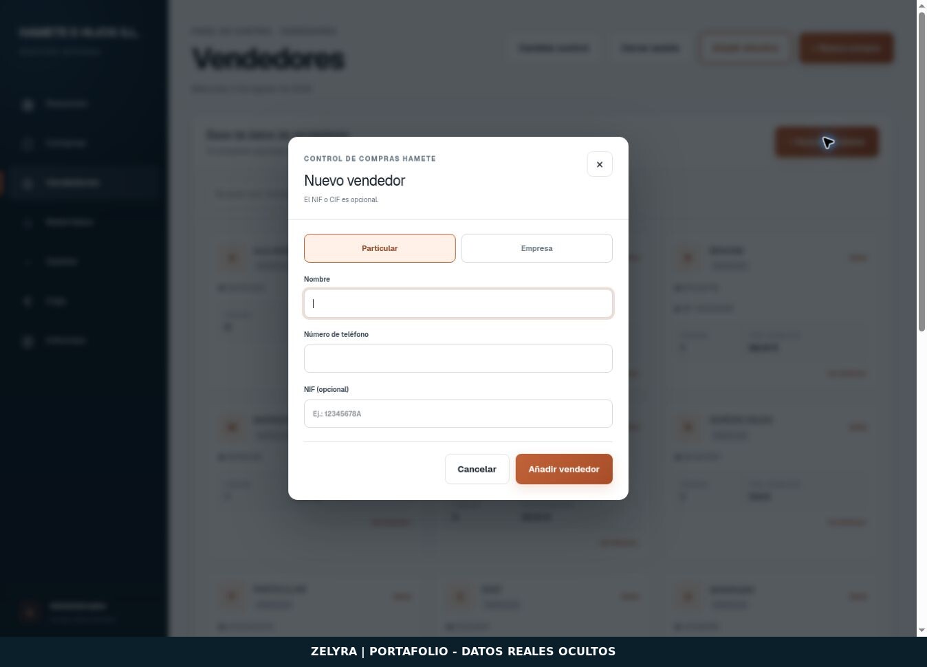 Control de Compras — Nuevo vendedor