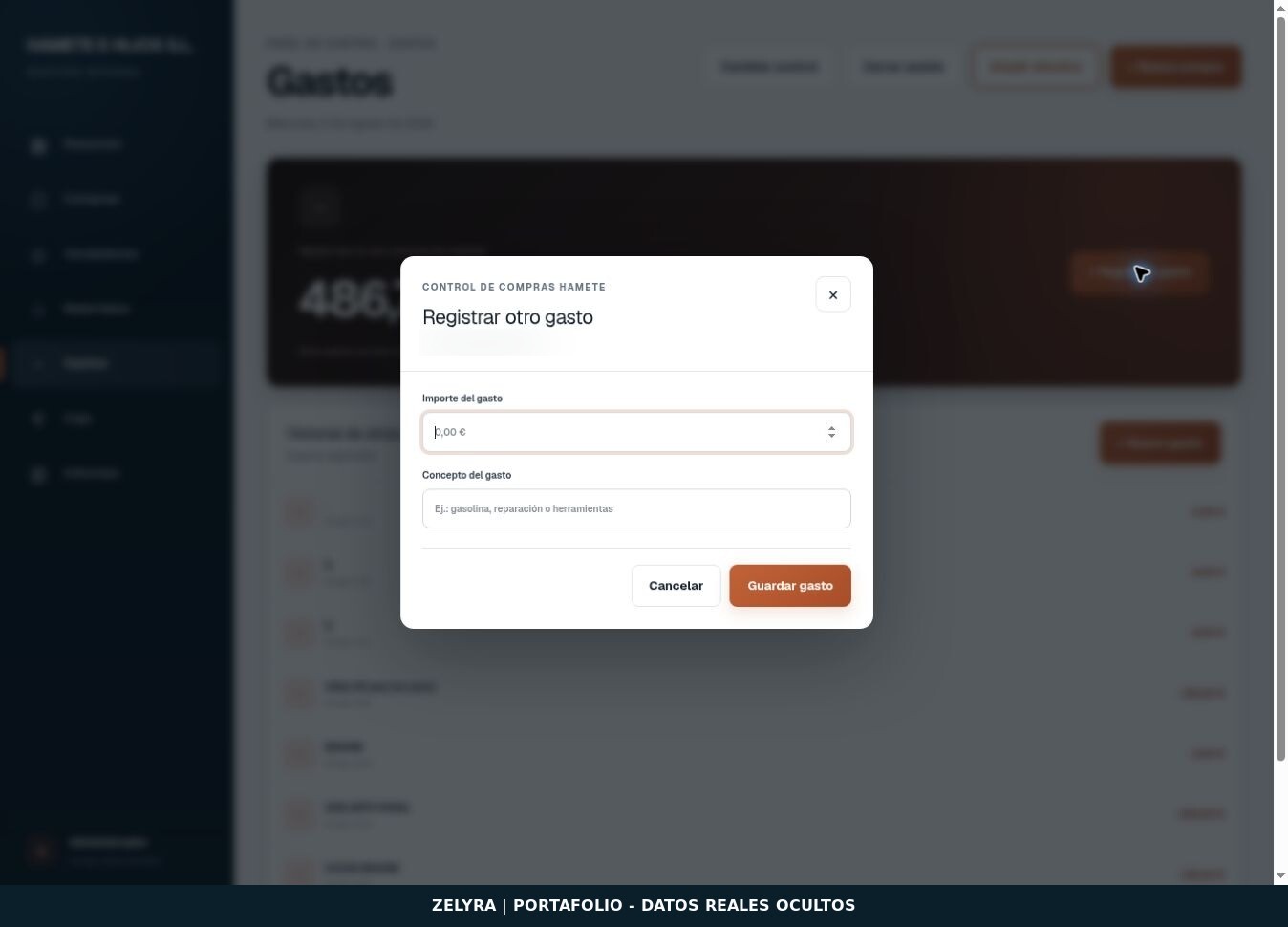 Control de Compras — Registrar gasto