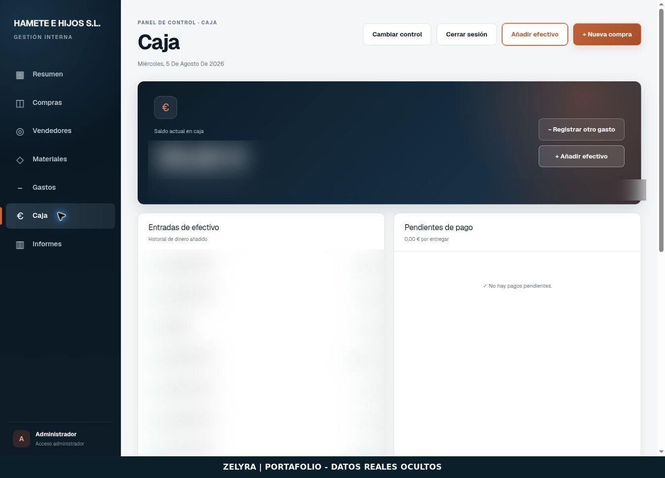 Control de Compras — Caja