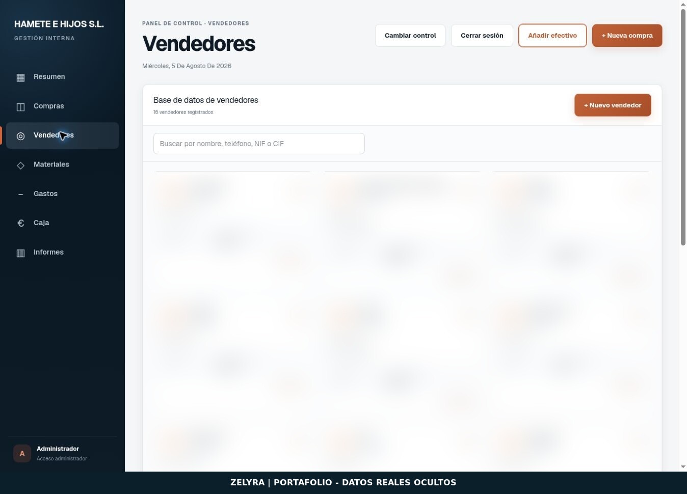 Control de Compras — Vendedores