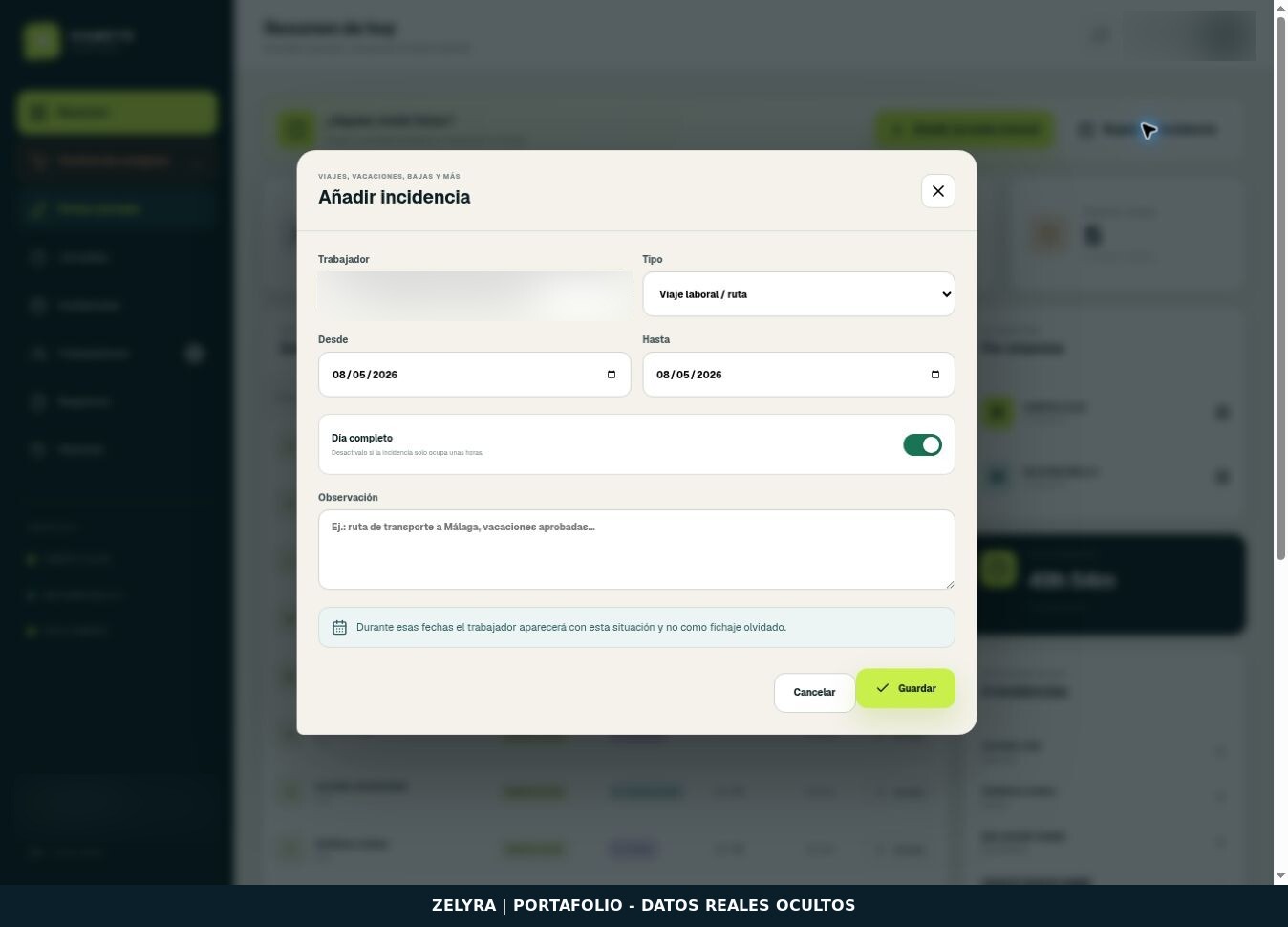 Control Hamete — Registrar incidencia