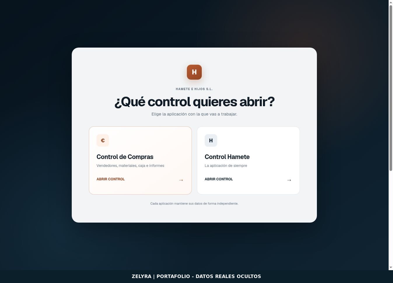 Control de Compras — Selector de aplicaciones